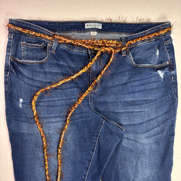 Ava & Viv Jeans Hand Painted Mod Retro Flower Yellow Orange 70s Boho Plus 20W - Picture 3 of 12